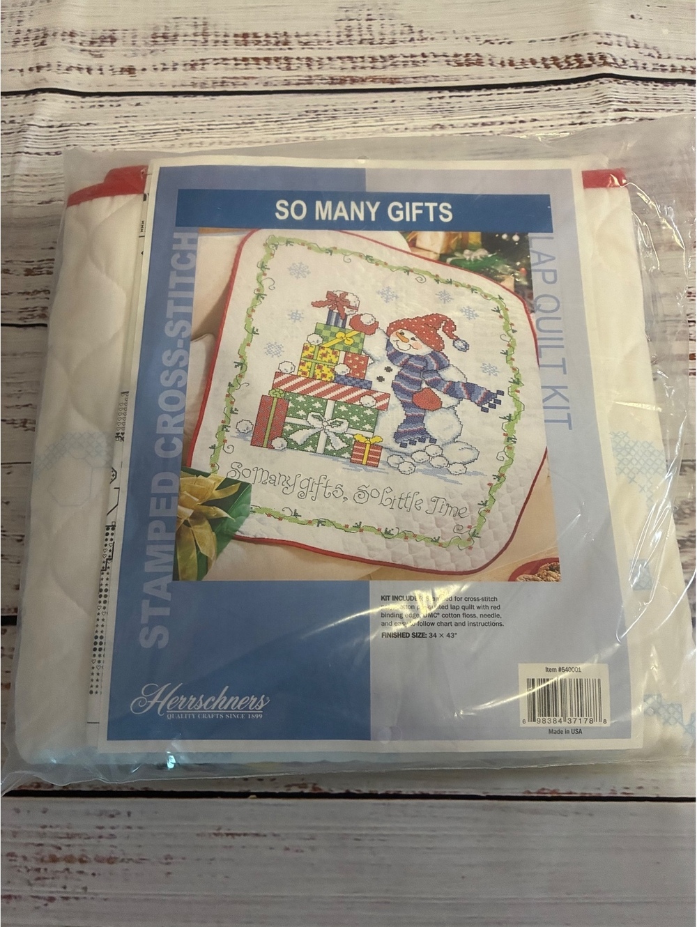 Stamped Cross Stitch Kit So Many Gifts Snowman Holiday Design
